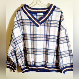 Eclectic Grandpa V-Neck Pullover Plaid Sweater Size Large